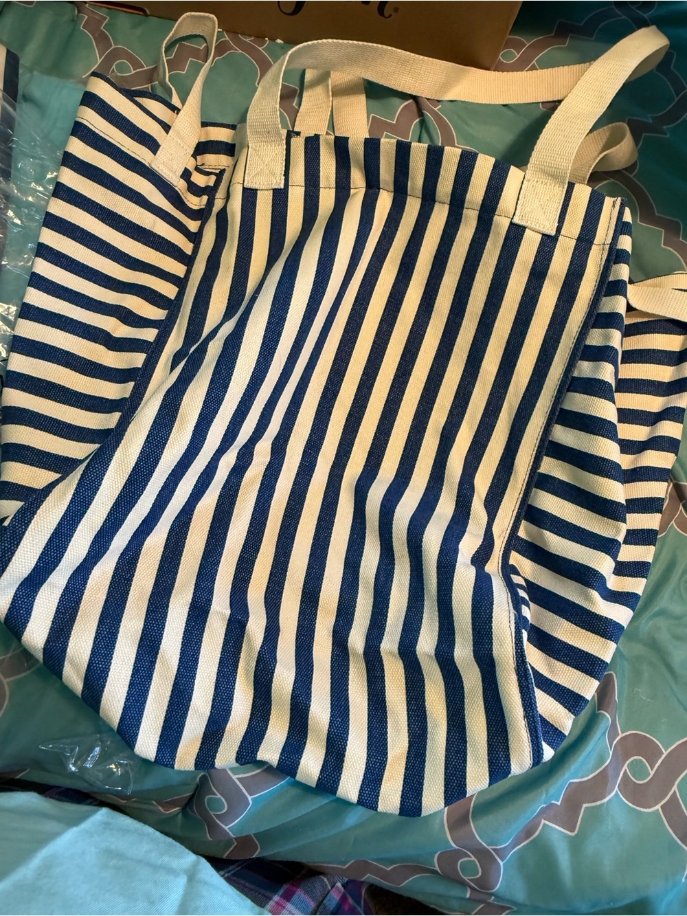 NWT - thirty one Canvas Striped Tote Bag in Navy and White - Picture 7 of 11